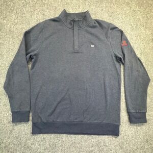 Travis Mathew Pullover Mens Large Blue Corica Park Quarter Zip Fleece Sweatshirt